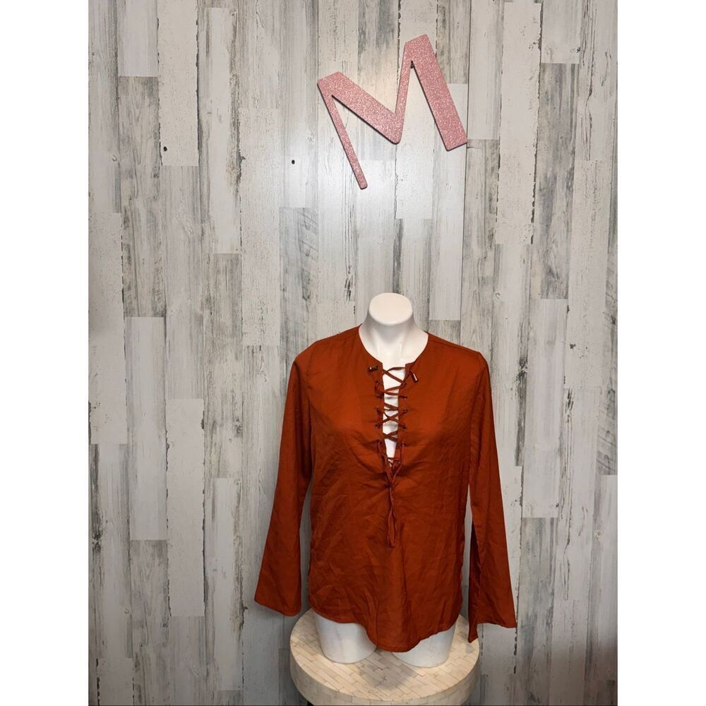 Truth NYC Rust Orange Lace-Up Blouse Women’s Size M